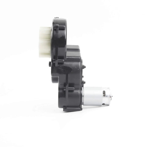 Side view of 12V Gearbox Motor For Rollplay Ride On Toys And UTVs, High Torque 10000 RPM, in black, showing motor and housing details.