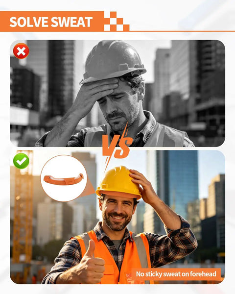6 Pack All Season Flame Retardant Cotton Hard Hat Sweatbands for welding helmets, black and white and color image comparison, orange.