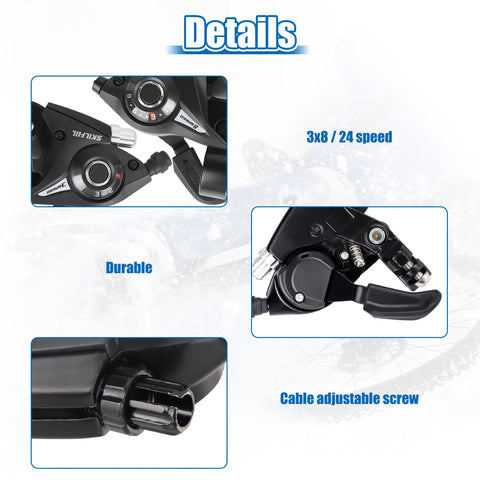 3x8 Speed Bike Shifter Lever Set With Gear Indicator And V Brake Cable details and adjustable screw close-up