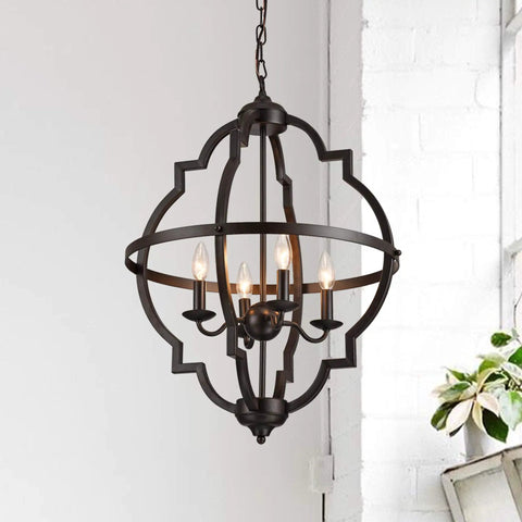 Brown Four Light Pendant With Cage Design For Dining Room Or Foyer Dope Industrial Style Ceiling Light Fixture ETL Listed