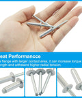 Hand holding aluminum rivets, part of Large Flange Aluminum Blind Rivets Kit, 50 pcs, one quarter by three quarter inch pop rivets.