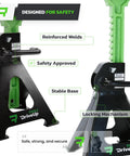 Jack stands 3-ton pair; adjustable, with green lifting arms and black base; height 11.6-17 in; DriveUp