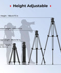 Height adjustable diagram of Beefy Pro Grade Aluminum Video Tripod With Fluid Head For Pro Shoots, showing various height settings.