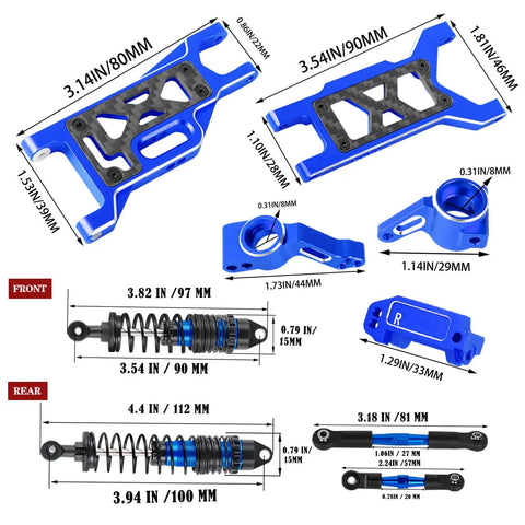 RC Upgrade Parts Kit For One Tenth Slash 2WD And Slash VXL 2WD A arms caster blocks shocks measurements