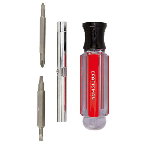 6 In 1 Screwdriver Multi Bit Set With Acetate Handle Dual Sided Removable Shaft For One Quarter And Five Sixteenth Inch Nut Driving Chrome Plated