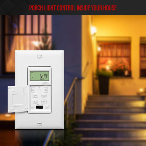 No-Fuss Programmable Digital Timer Switch For Lights, Fans, And Motors, 7 Day Scheduling, Single Pole, Neutral Wire, UL Listed