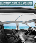 KUNIST glass roof sunshade for Tesla Model Y (2021-2025), installed on panoramic roof (interior view)