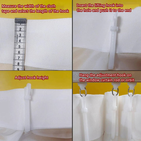 Steps to use 80 Pack Plastic Curtain Hooks with Adjustable Pinch Pleat Ratchet System on curtains
