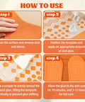 Instructional steps for applying Anti Slip Sock Stop Adhesive With Handy Tip Applicator on sock with template.