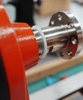 Close-up of Pack Of Six Slick Anti Lock Spindle Washers tailored for 1-1/4 Inch Woodlathe Threads on a lathe.