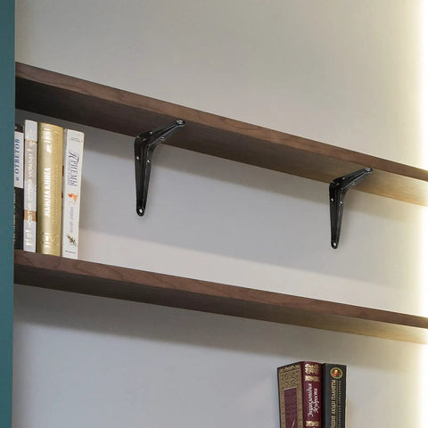 Ten Pack Beefy Black Shelf Brackets 4 By 3 Inch Metal Floating Shelf Brackets mounting wood shelves with books