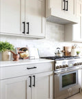 Modern kitchen with 10 Pack Matte Black Cabinet Pulls 5 Inch 128mm Long Life Kitchen Cabinet Handles For Cabinets And Drawers.