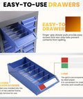 Ultra Handy 40 Drawer Parts Cabinet with ABS drawers and label slots showing easy-to-use features and adjustable dividers.
