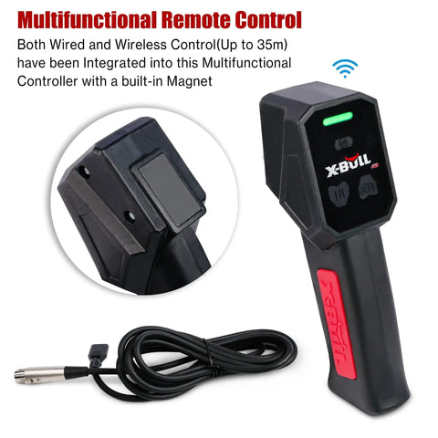 Multifunctional remote control for Heavy Duty 13500 Lb Electric Winch With Synthetic Rope Harness And Wireless Remote Control.