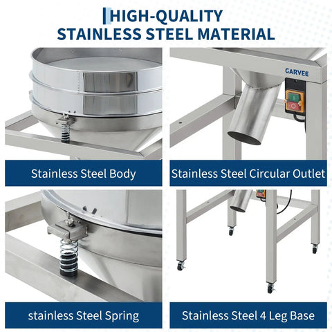 High Speed Electric Powder Sifter Machine With 40 Mesh And 100 Mesh Stainless Screens, stainless steel body and parts