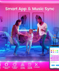 Family dancing with Music Sync LED Strip Lights 200 Feet RGB Color Changing with Alexa and Google Assistant Wi Fi App Control.