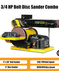 Beefy Three Quarter HP Belt And Disc Sander With 4x36 Inch Belt And 6x6 Inch Disc Dual Dust Ports Steel Base Adjustable Belt