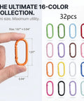 Hand holding orange carabiner from 32 Pack Colorful Carabiner Clips With Oval Spring Hooks For Keychains And DIY Projects, Aluminum Carabiner Hook Accessories, Snap Link Key Chain Rings, Cute Compact Clip Set For Home, Outdoor, And Everyday Use.