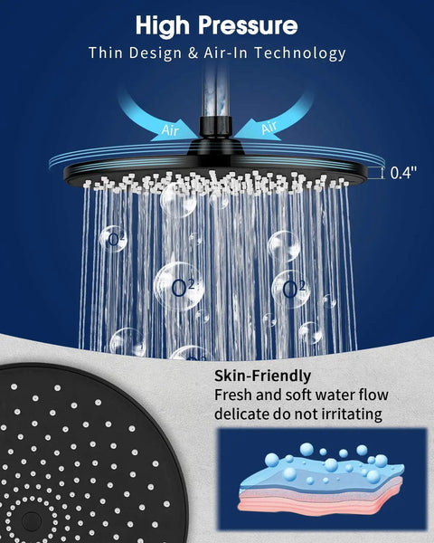 9 Inch Rain Shower Head With 200 Nozzles For Gentle Spa Level Water Flow And High Pressure Performance Large Surface Coverage