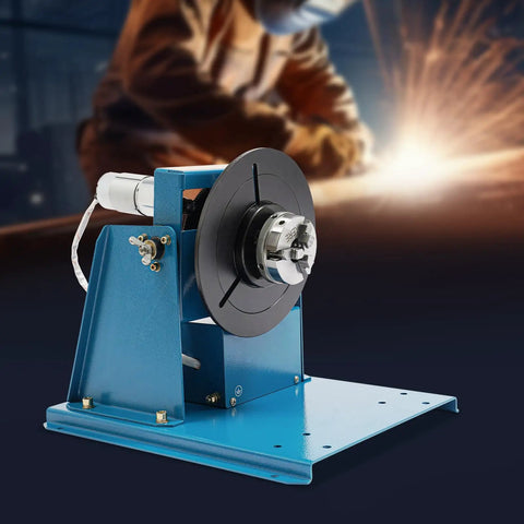 Heavy Duty Welding Positioner Turntable 22.05 Lbs 110V Portable Welder Positioner With Chuck And Foot Switch For Precise Clamping, Grinding, Cutting And Assembly Tasks In Any Shop. Blue metal welding turntable with chuck and base plate