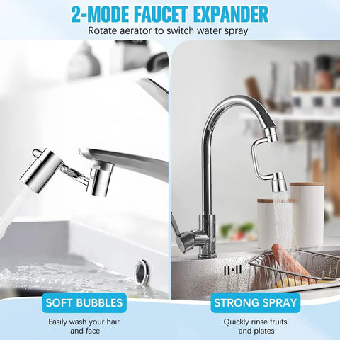 Super Flexible Universal Faucet Extender With Totally Adjustable Rotation And Smooth Dual Flow Modes To Easily Reach Every Nook Of Your Kitchen Or Bathroom Sink And Make Cleaning A Total Breeze