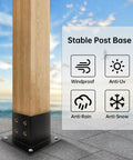 Heavy Duty 4x4 Post Base Kit With 8 Brackets Inner 3.5 By 3.5 Inches Thick Steel Fence Anchor Base Black Powder Coat on concrete