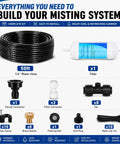 Components of Outdoor Patio Misting System 50Ft With 8 Brass Nozzles And Water Filter DIY Kit For Garden Greenhouse Backyard Cooling