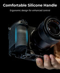 Silicone L Shape Hand Grip for Sony Alpha 6700 Camera With Built-In Arca-Swiss Quick Release Plate shown in hand