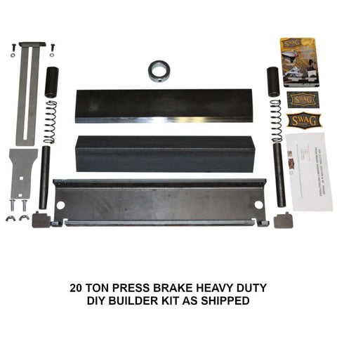 Off Road 20 Ton Press Brake Heavy Duty DIY Builder Kit components laid out for metalworking and sheet metal bending projects.