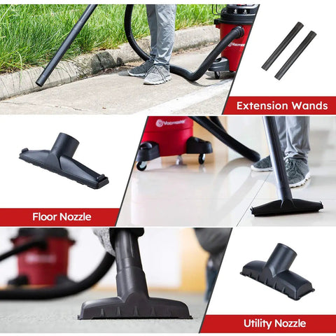 Workhorse Portable Wet Dry Vacuum For Home And Shop, 6 Gallon Tank, 3 Peak HP Motor, detailing extension wands and nozzles