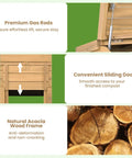 Solid Wood Compost Bin 48 Gallon Outdoor Bin With Lockable Sliding Door, showing gas rods and natural acacia wood frame details.