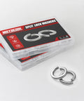 Front view: 1/4 in 304 stainless steel split lock washers, 100-pack box; two washers outside.