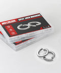 Size 10 Split Lock Washer Pack Of 100, 304 Stainless Steel Hardware displayed in packaging with two washers in front