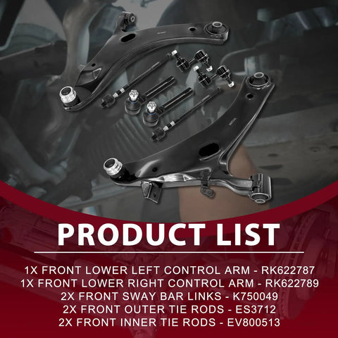 Complete Front Suspension Kit With Control Arms Tie Rods And Sway Bar Links For Subaru Forester Models Years 2009 To 2013 Ready To Fix That Rattle And Improve Handling On The Road, black steel control arms and tie rods