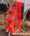 Close-up view of Double Row Hand Push Garden Seeder Pro with stainless steel duckbill attachments for precise planting.