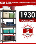 Heavy Duty 5 Tier Garage Storage Shelving Unit With Adjustable Shelves Built Tough For Workshop Basement Kitchen Pantry And Warehouse Holds Up To 386 Lb Per Shelf Total 1930 Lb Capacity, 5-tier steel shelving