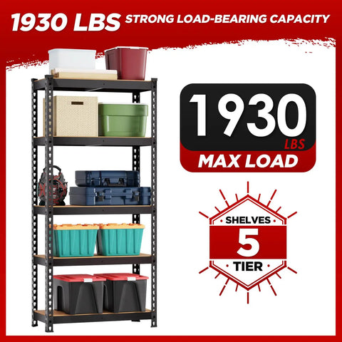 Heavy Duty 5 Tier Garage Storage Shelving Unit With Adjustable Shelves Built Tough For Workshop Basement Kitchen Pantry And Warehouse Holds Up To 386 Lb Per Shelf Total 1930 Lb Capacity, 5-tier steel shelving