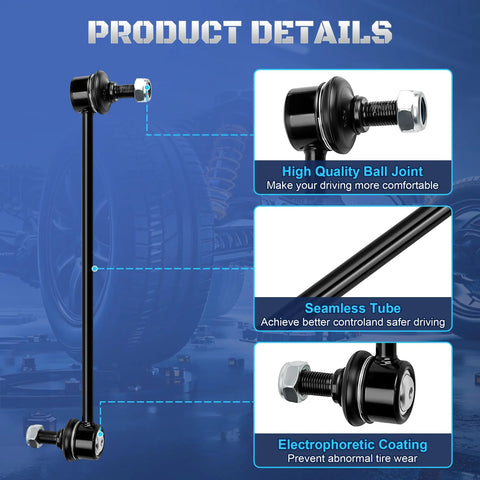Two Pack Beefed Up Front Stabilizer Sway Bar End Links Replacement For Hyundai And Kia Durable Front Suspension Upgrade Fits Elantra Elantra GT Elantra Coupe Tucson Accent Veloster 2012-2022, black steel ball joint and tube