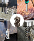 End mill set, eight 1/4-inch, 4-flute HSS cutters with straight shank for CNC milling wood and metal.