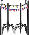 Beefy 100 Inch Outdoor String Light Poles 2 Pack For Garden Patio And Wedding Decor, Stable Steel Stakes With 5 Prong Base