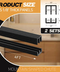 Two Sets Four Foot Sliding Door Tracks For One Eighth Inch Thick Panels For Closet Glass Doors And Plastic Cabinets In Black Finish Includes Upper And Lower Rails A Complete Sliding Door Hardware Set For Pantries, Wardrobes, And Cabinet Doors, showing track dimensions.