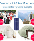 Portable Travel Clothes Dryer 900W Compact Electric Dryer for Apartments, Foldable, shown in multiple environments and functions.