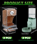 No Sweat Bird Feeder And Water Dispenser Set For Parrot Cages featuring two acrylic seed feeders and two green water dispensers.