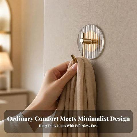 Kick Clutter To The Curb With This Slick Space Saving Wall Hook Designed To Ace Your Entryway Organization Game While Keeping Bathrooms And Bedrooms Tidy Without Taking Up Any Extra Room, showcasing a gold hook with striped acrylic backing.