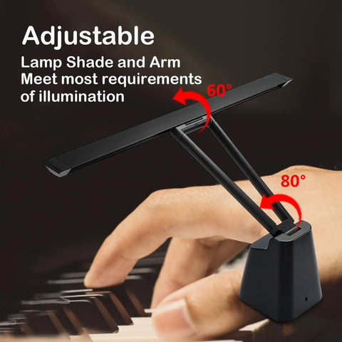 Led Piano Light for Upright Pianos with ambient mood lighting and adjustable arm and shade tilt for optimal illumination.