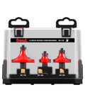 Round Over Beading Router Bit Set, 5-Piece, 1/2 Inch Shank With 3/8 Inch Bearing in packaging, ideal for woodworking projects.