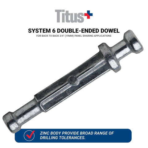 Zero Hassle Smooth Install Heavy Duty Zinc Plated Cam Lock Connectors And Double Ended Dowels For Seamlessly Joining Three Quarter Inch Panels This Two Thousand Five Hundred Pack Of Click Lock Hardware Is Built Tough, showing a zinc double-ended dowel.