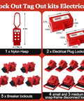 Industrial Lockout Tagout Kit For Electrical Safety With Locks And Clamp On Breaker Locks, nylon hasp, plug lockout, breaker locks