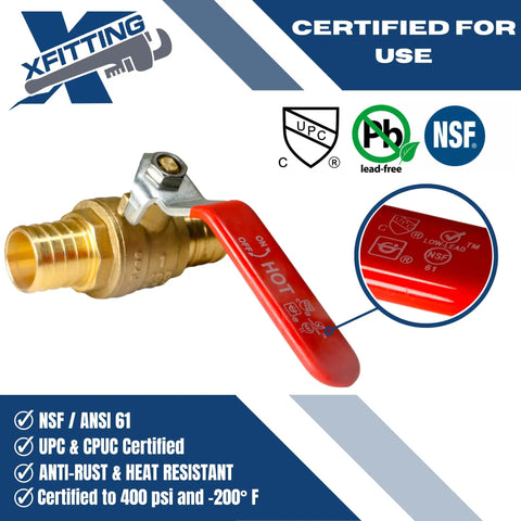 1 Inch PEX Ball Valve With Handle Hot And Cold Dual Pack For All PEX Tubing Brands, Works With Crimp Or Clamp Connection, Red Handle