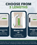 Image showing 20 Inch Toilet Wiping Aid for Men and Women in three kits: compact, master, ultimate with cloth carry bags.